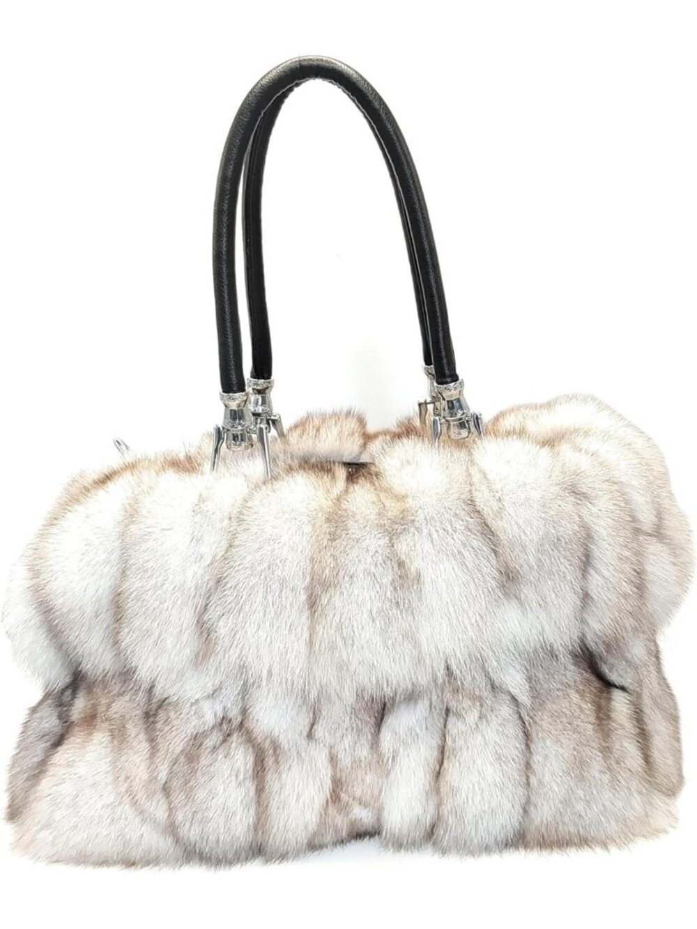 Spacious Genuine Fox Fur Handbag for Women - Luxurious Design & Nylon Lining